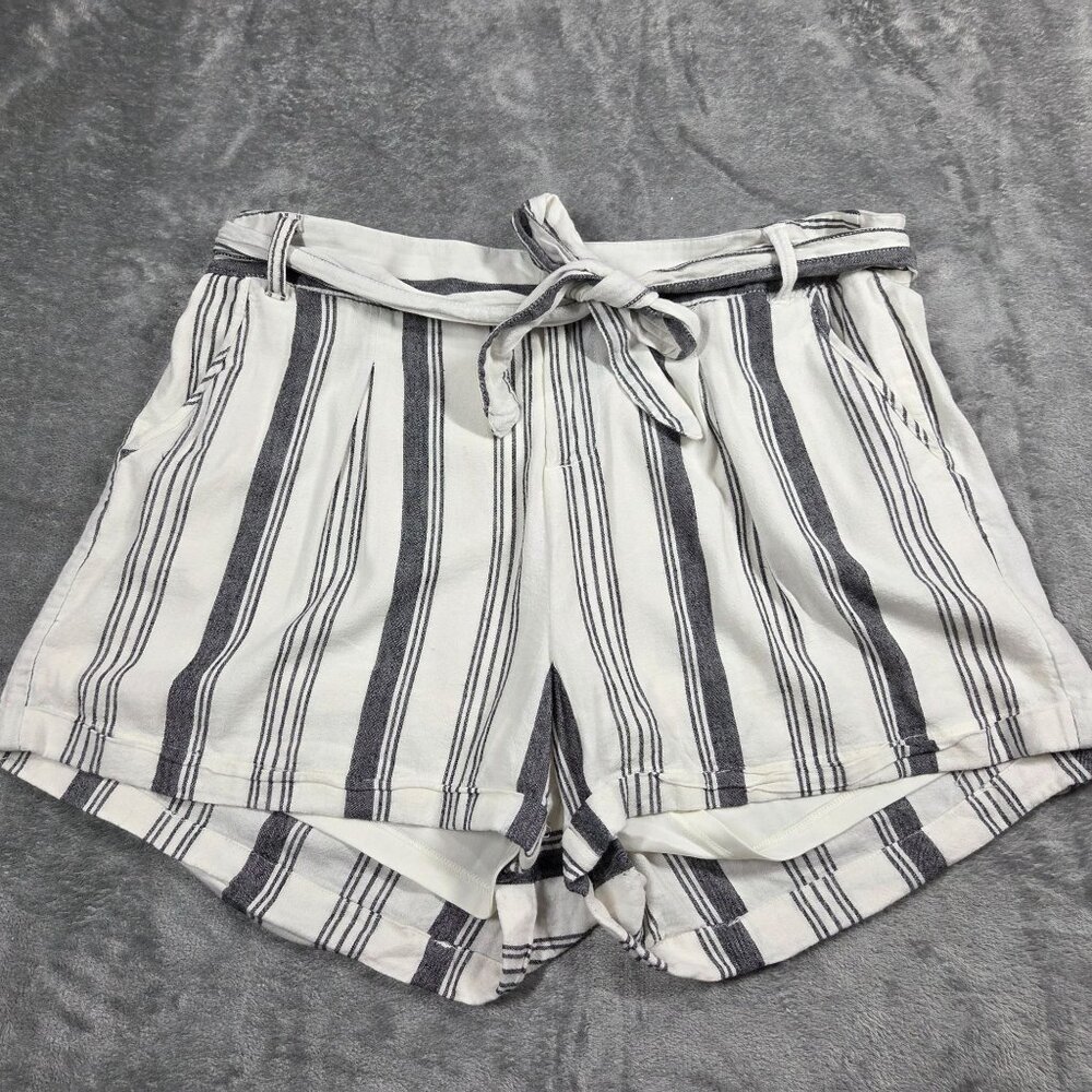 Torrid Shorts Womens 16 Cream Black Striped Hi Rise Linen Preppy Beach Coastal